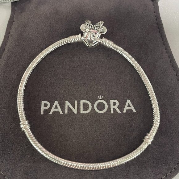Disney Pandora Moments Pavé Minnie Mouse Clasp Snake Chain Bracelet